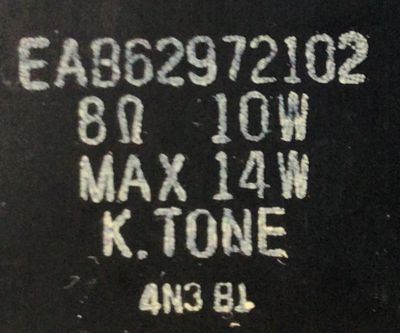 KIT DE BOCINAS (2PZS) LG / NUMERO DE PARTE EAB62972101 / 8Ω  10W / MAX 14W / K.TONE / 4N404 / EAB62972102 / 8Ω  10W / MAX 14W / K.TONE / 4N381 / MODELO 55LB5900-UV  - Imagen 3